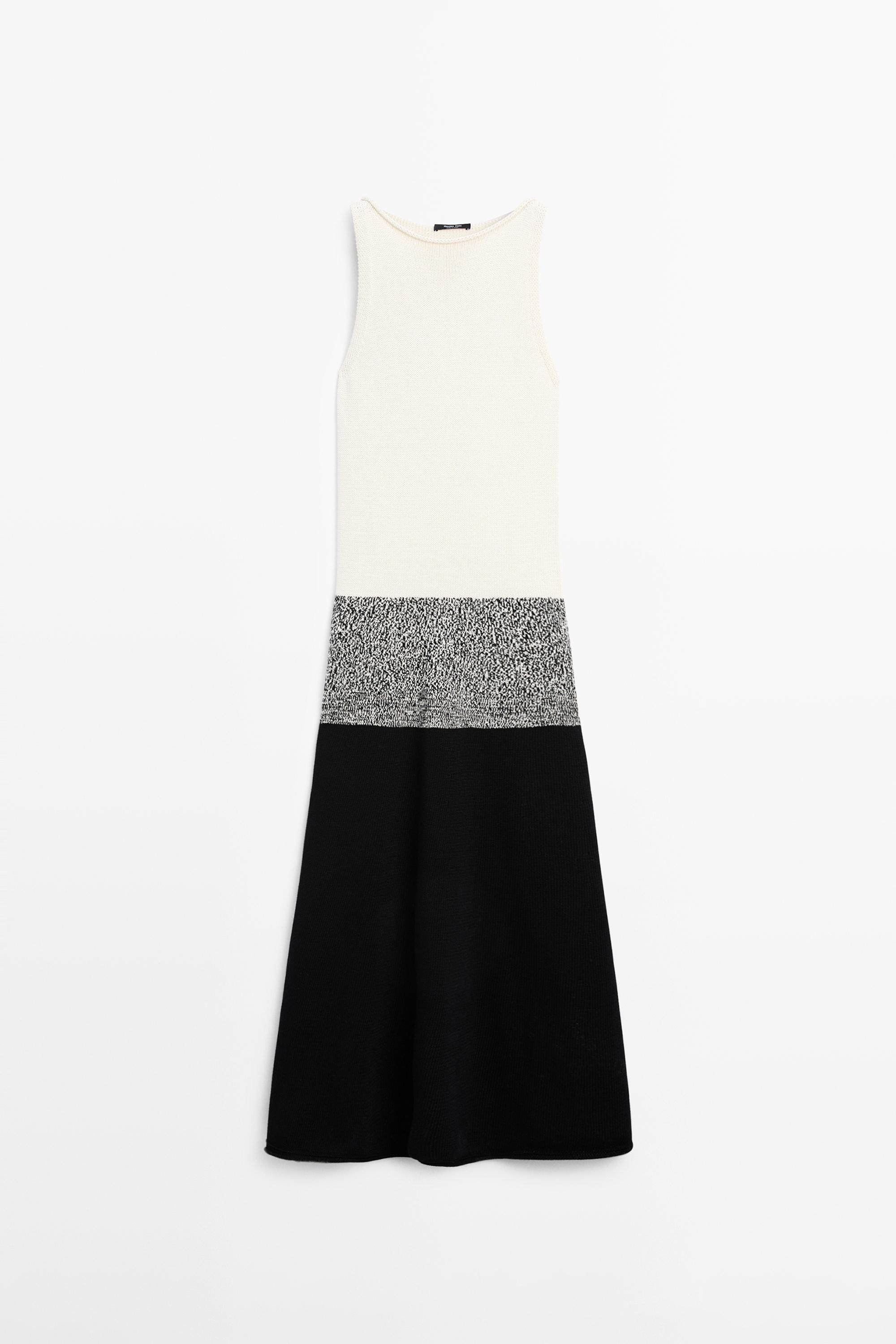 100% cotton contrast knit midi dress